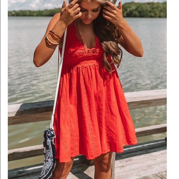 Red Eyelette Dress -Impressions Boutique - Picture 2 of 8